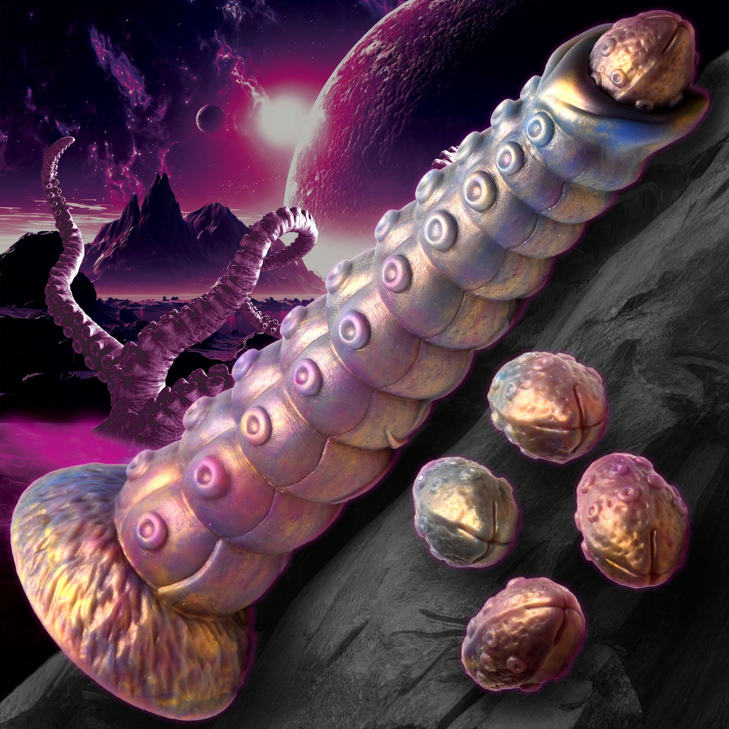 Deep Invader Tentacle Ovipositor Silicone Dildo with Eggs