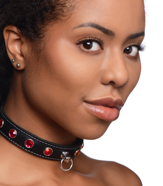 Fierce Vixen Leather Choker with Rhinestones - Purple