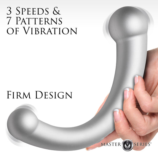 10X Vibra-Crescent Vibrating Silicone Dual-Ended Dildo - Silver